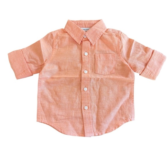 Janie and Jack Tangerine Linen Dress Shirt Oxford Roll Cuff Baby Boy 6-12M NWT - Picture 2 of 6